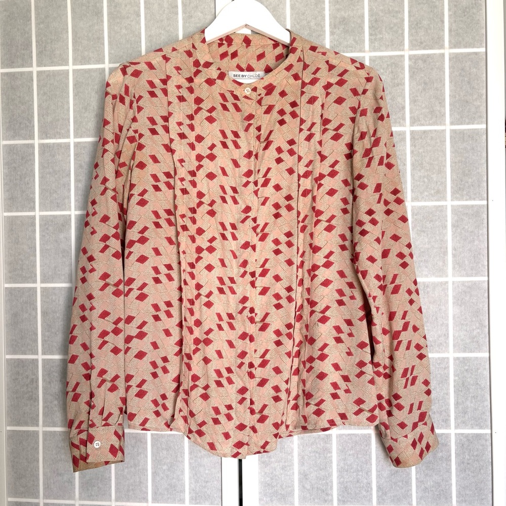 SEE BY CHLOE 100% Silk Printed Long-Sleeve Blouse Size IT 40 US 4 Small